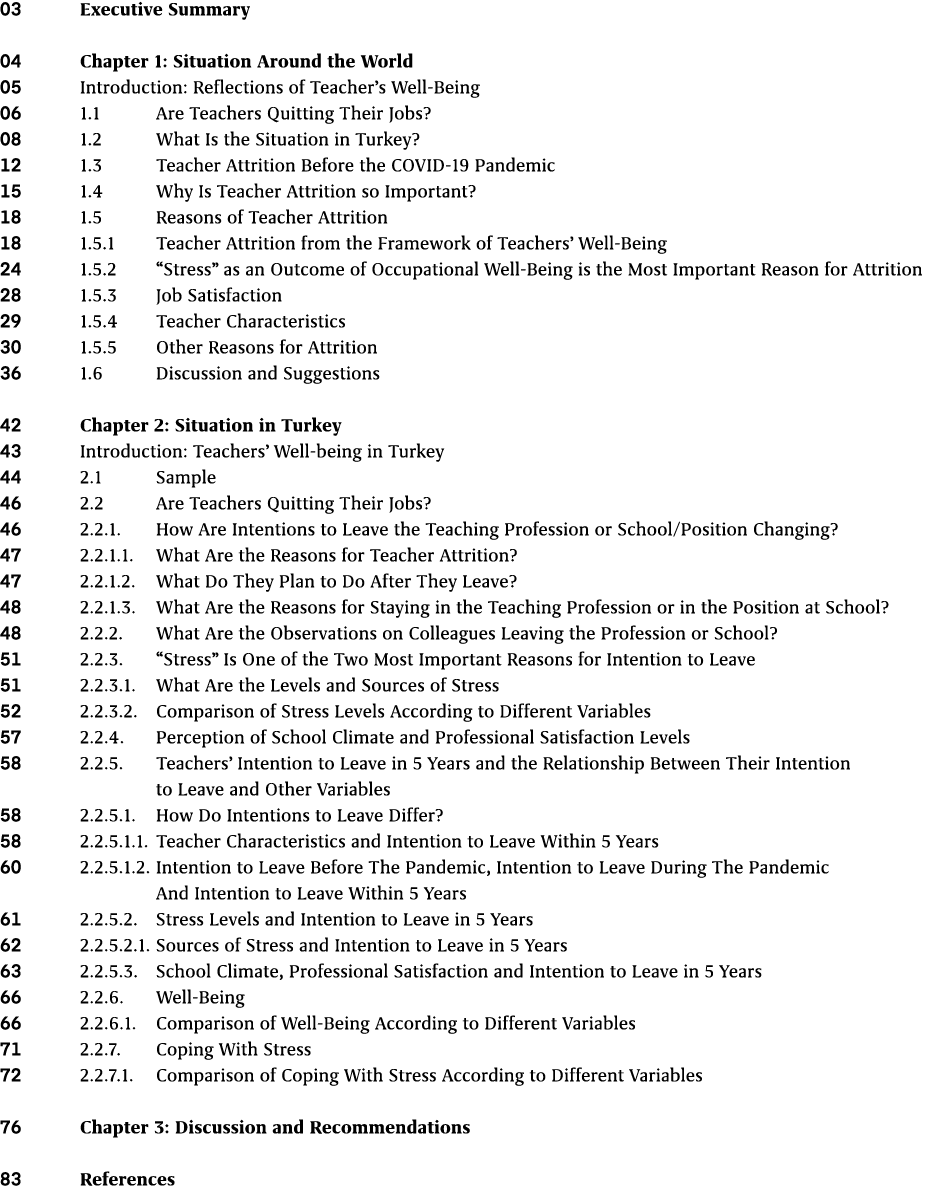 03 Executive Summary 04 Chapter 1: Situation Around the World 05 Introduction: Reflections of Teacher’s Well Being 06...