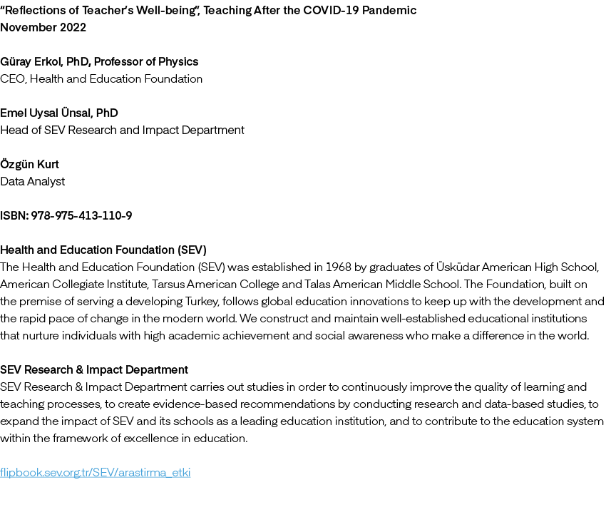 “Reflections of Teacher’s Well being”, Teaching After the COVID 19 Pandemic November 2022 G ray Erkol, PhD, Professor...