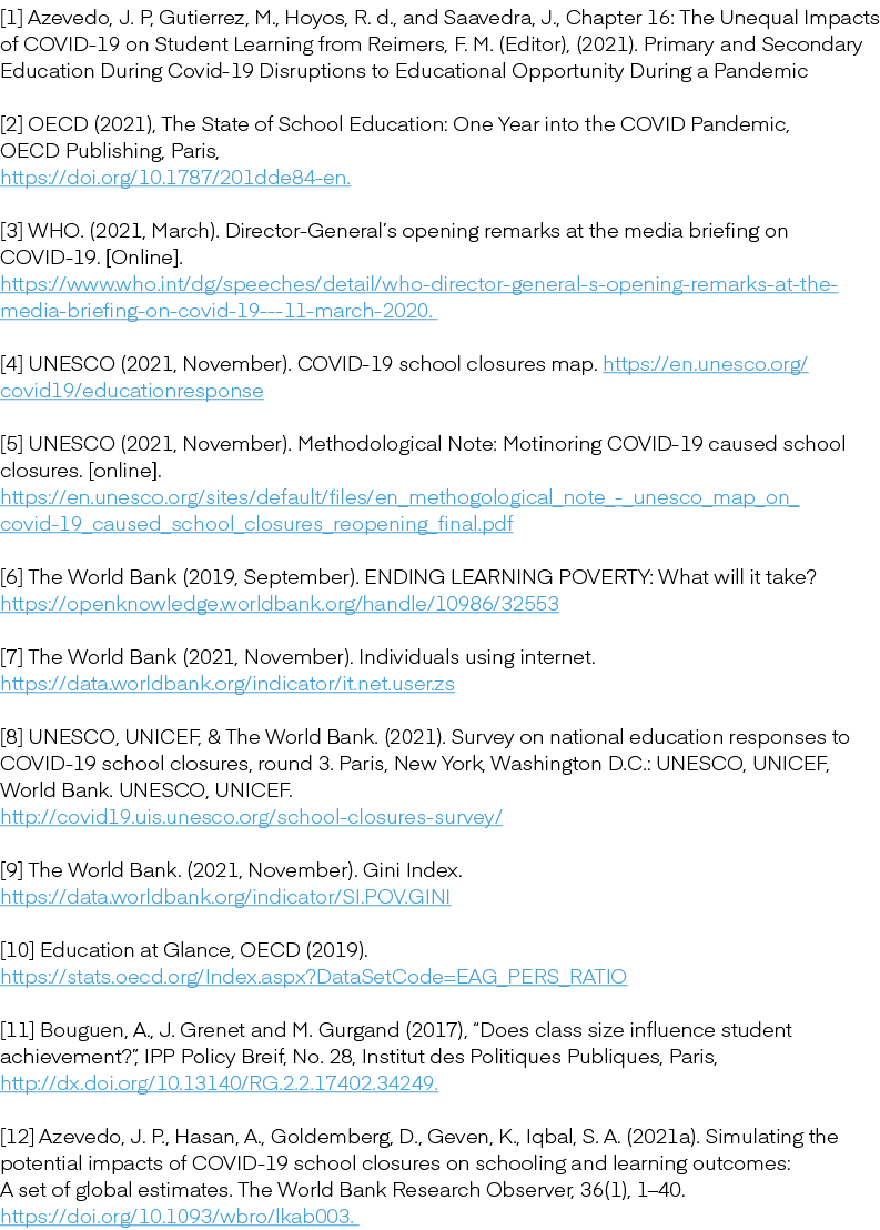 [1] Azevedo, J. P, Gutierrez, M., Hoyos, R. d., and Saavedra, J., Chapter 16: The Unequal Impacts of COVID 19 on Stud...